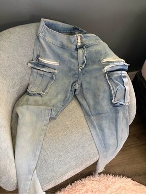 Light Blue women’s stretch cargo jeans